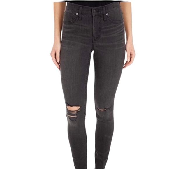 Madewell 9” High Rise Skinny Jeans Black Distressed 5 working Pockets Si… - Picture 2 of 8